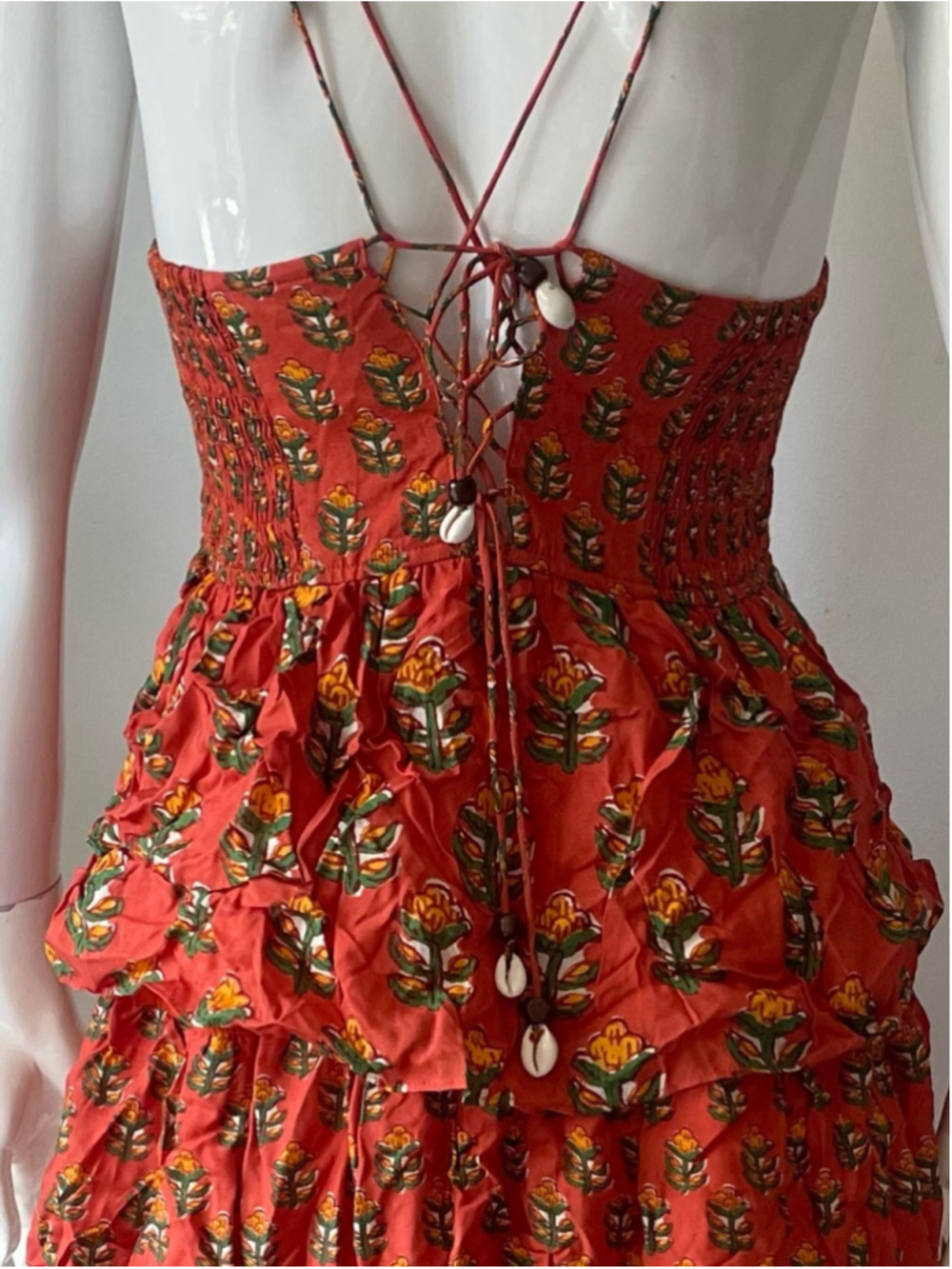 Maxime Zeaberg Toronto Red Floral Tiered Midi Dress Adjustable Back Small Large - Picture 5 of 5